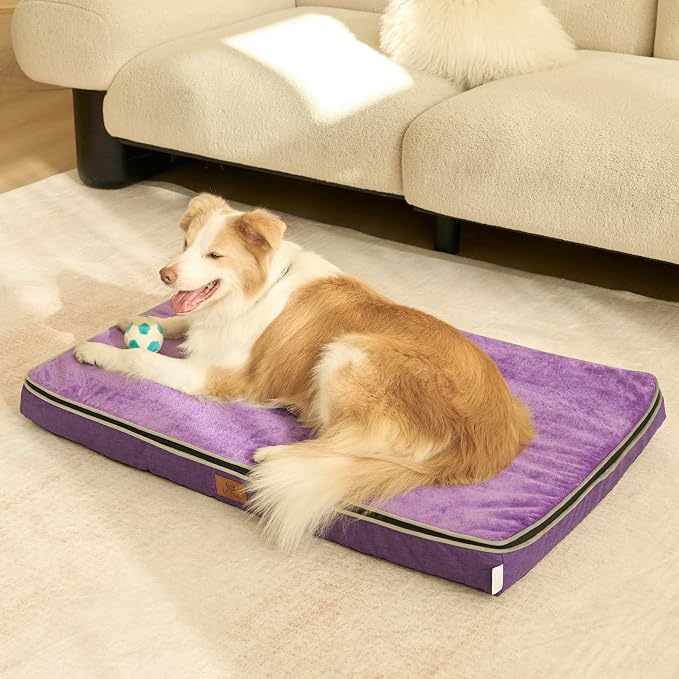 LIORCE Memory Foam XL Dog Bed - 4” Thick Orthopedic Beds for Extra Large Dogs - Waterproof Dog Bed with Removable Washable Cover & Wrap-Around Zipper - Ultimate Comfort and Easy Maintenance, Purple - Image 8
