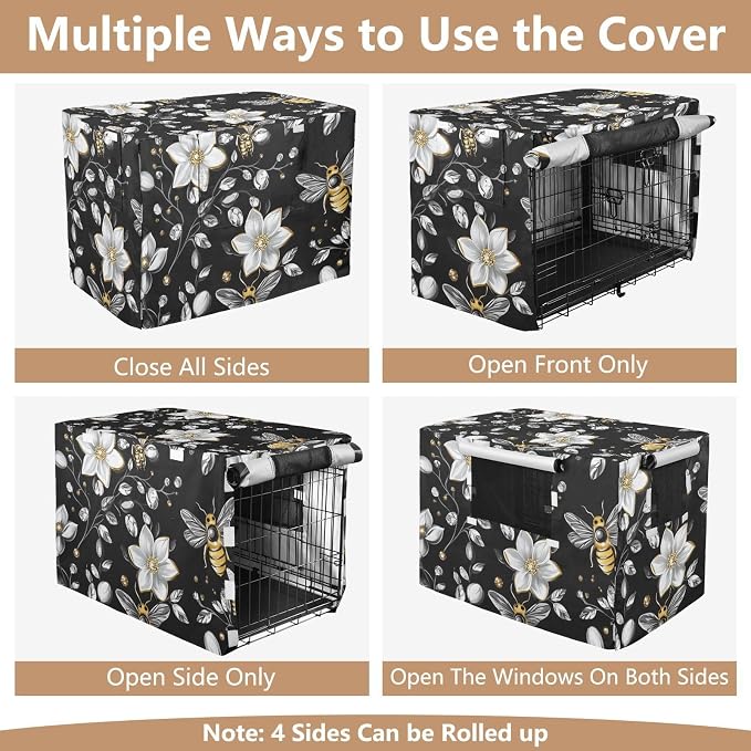 Dog Crate Cover Kennel Cover for Dog Cages Breathable for Wire Cage Indoor Outdoor Diamonds Bees Flower - Image 5