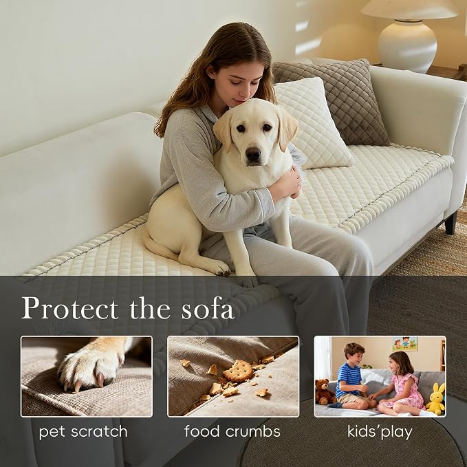 Diamond Quilted Couch Cover for Dogs Non Slip - Large Silicone Particles Pet Friendly Thick Sofa Slipcover for 3 Cushion Couch Washable Furniture Protector Mat for Dogs Cats - Image 3