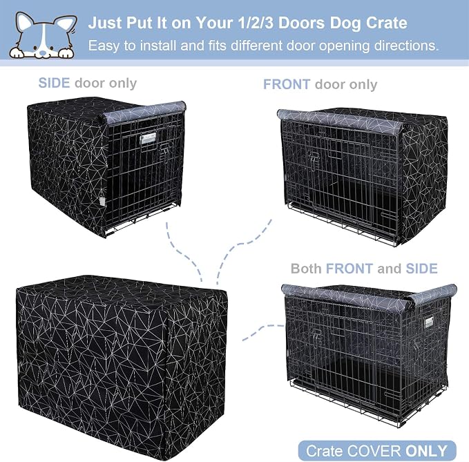 Explore Land Pattern Dog Crate Cover for 42 Inches Wire Cage, Heavy-Duty Polyester 1 2 3 Doors Standard Metal Pet Kennel Enclosure (Brief Polygonal) - Image 5