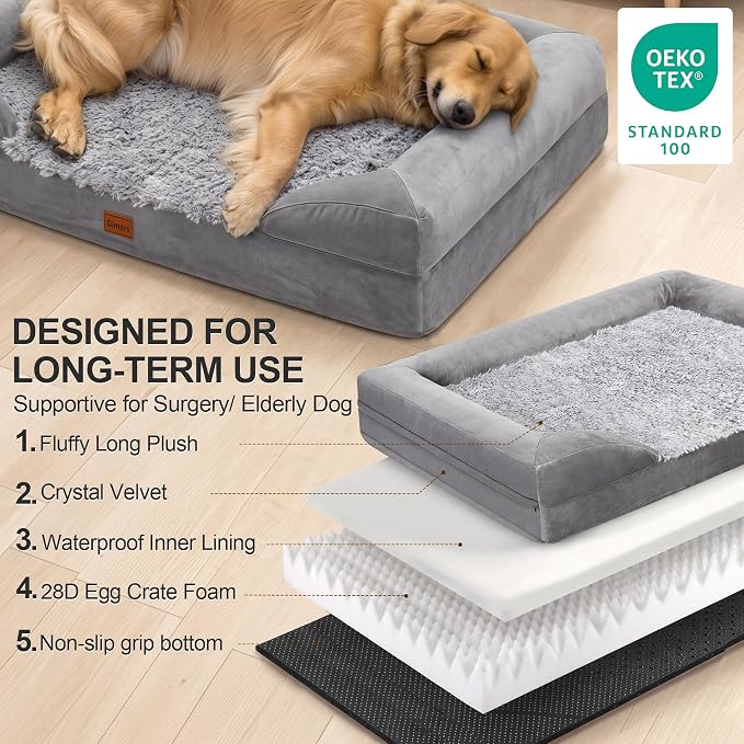 Gimars 3.7in Thickened Orthopedic Dog Bed for Extra Large Dogs, Supportive Dog Sofa Bed with 28D Egg-Crate Foam, Removable Washable Cover, Waterproof Lining for Puppy, Senior, Sick - Image 5