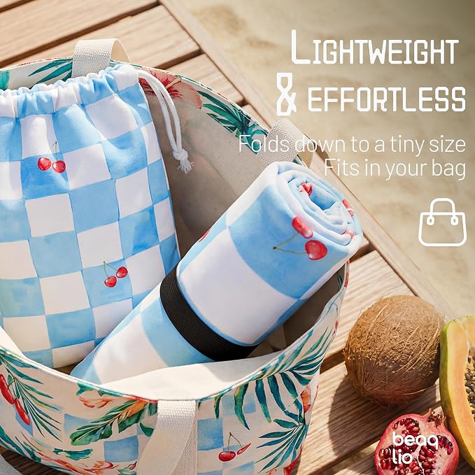 Microfiber Beach Towel W/Bag, Double Print Cherry Towel, 71 * 36'' | Quick Dry XL Beach Towels for Cruise Pool Yoga Gym Gift, Lightweight Absorbent Sandproof Compact Towels Beach Essentials - Image 6