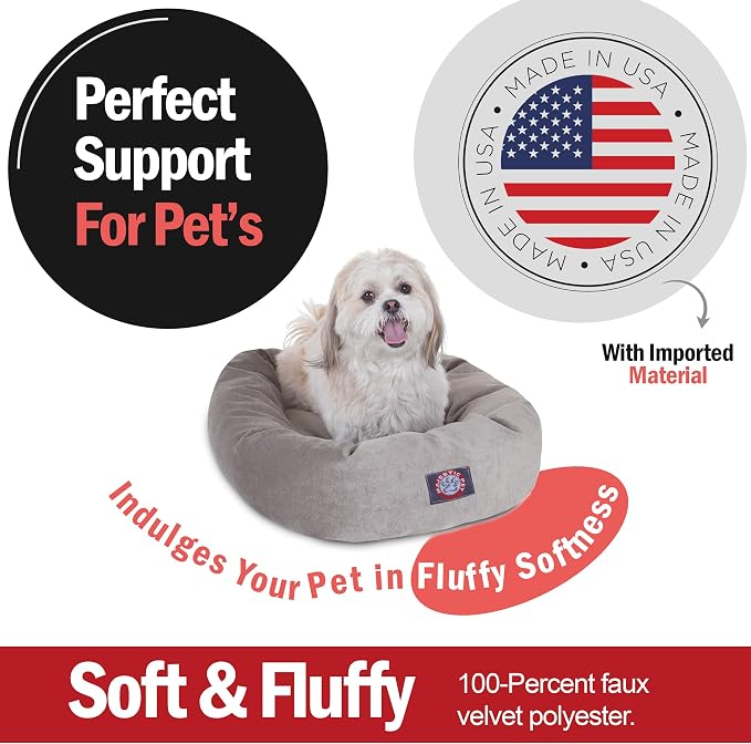 Majestic Pet 24 Inch Micro Velvet Calming Dog Bed Washable – Cozy Soft Round Dog Bed with Spine for Head Support - Fluffy Donut Puppy Mat 24x19x7 (inch) Small - Vintage (2025) - Image 2