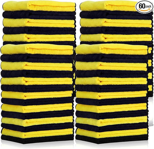 Tallew 60 Pcs Microfiber Towels: 16"x16" Microfiber Drying Towels Bulk Micro Fiber Car Cleaning Cloth for Cars Drying Washing Polishing Cleaning Household Supplies (Black,Yellow) by Tallew