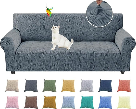 YEMYHOM 1 Piece Stretch Couch Covers for 3 Cushion Couch, Jacquard Sofa Cover with Non-Slip Elastic Bottom, Thickened Slipcover Furniture Protector for Dogs Pets (Large, Dark Gray） by YEMYHOM