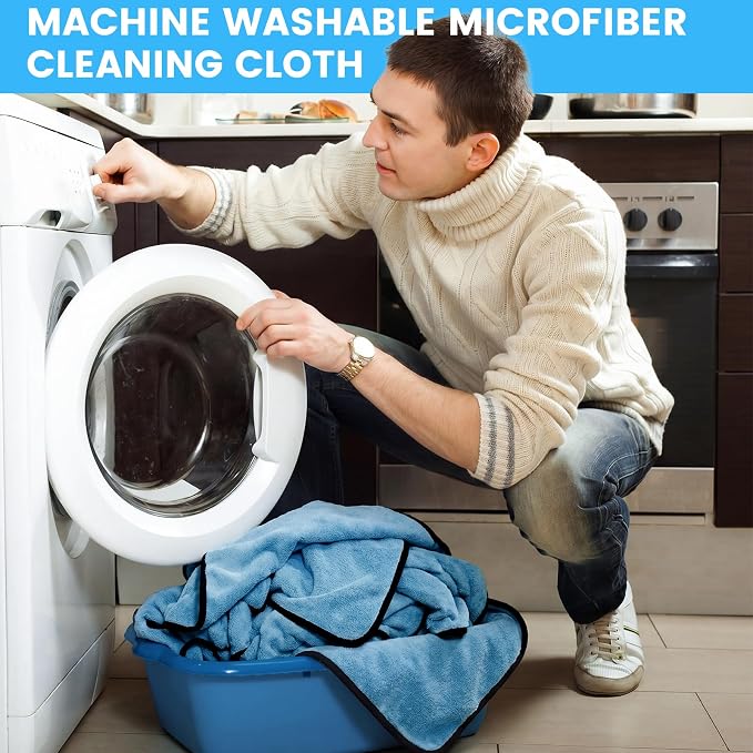 Tallew 60 Pcs Light Blue Microfiber Towels: 16"x16" Microfiber Drying Towels Bulk Micro Fiber Car Cleaning Cloth for Cars Drying Washing Polishing Cleaning Household Supplies - Image 5