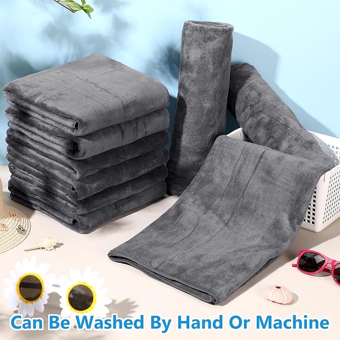 SmoothNovelty 16 Pack Microfiber Bath Towels Bulk 27'' x 60'' Oversized Beach Towel Highly Absorbent Extra Large Soft Drying for Shower Pool Salon Sauna Bathroom Gym Party (Simple,Dark Gray) - Image 4