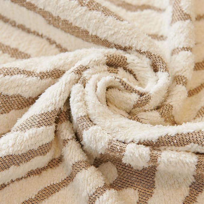 ROOMLIFE Thicked Striped Couch Cover with Tassel Khaki Chenille Sofa Cover Blanket for Sectional Sofa, Soft Sofa Slipcovers for L Shaped Love Seat 2-3 Cushion Couch Anti Slip Sofa Protector, 71"x150" - Image 3
