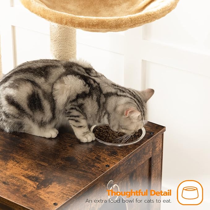 HOOBRO Cat Tree with Litter Box Enclosure, 44" Tall Wooden Cat Tower with Scratching Posts, Cat Hammock, Hidden Litter Box Furniture, All-in-One Indoor Cat Condo, Rustic Brown FG48MZ03 - Image 7