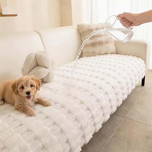 MYSKY HOME 100% Waterproof Couch Cover for Dogs, Plush Pet Couch Covers for Sofa Washable, Couch Covers for 3 Cushion Sofa Pet Friendly, Non-Slip Durable Sofa Cover Slipcover Protector, Cream, 35"x71" by MYSKYHOME