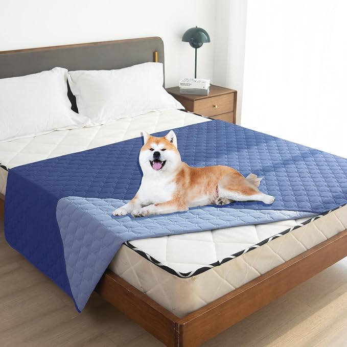gogobunny 100% Double Sided Waterproof Dog Blanket Soft Pet Bed Cover Reversible Protect Furniture Couch Sofa Car for Puppy Large Dog Cat (Dark Navy/Light Navy, 82x82 Inch (Pack of 1)) - Image 6