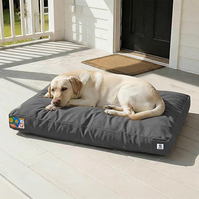 Sytopia 42 Inch Canvas Outdoor Dog Bed for Extra Large Dogs, Durable Dog Bed with Waterproof Machine Washable Removable Cover, Indoor Patio Pet Pad for Crate, Dark Grey by Sytopia