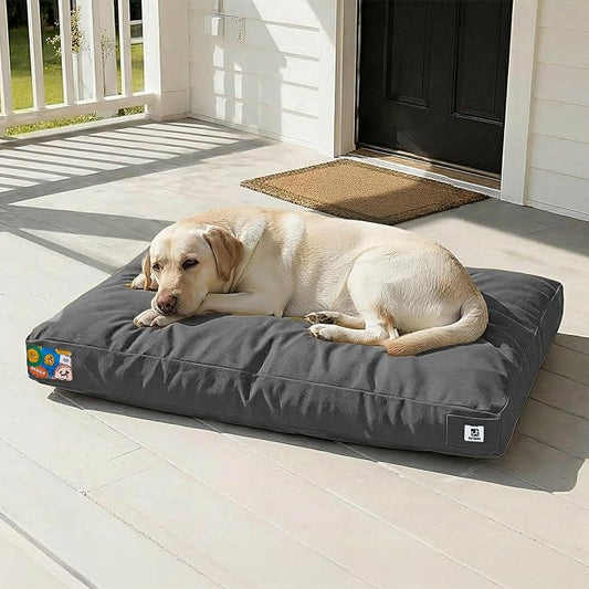 Sytopia 42 Inch Canvas Outdoor Dog Bed for Extra Large Dogs, Durable Dog Bed with Waterproof Machine Washable Removable Cover, Indoor Patio Pet Pad for Crate, Dark Grey by Sytopia