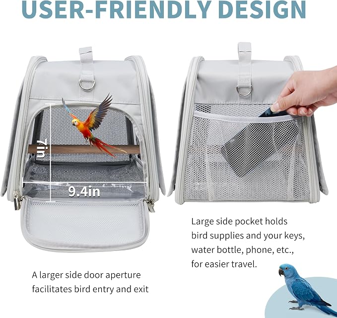 Small Bird Carrier Bag, Portable Travel Parrot Parakeet Carrier Cage with Perch and Easy Clean Tray, Lightweight Bird Backpack for Vet Visit Shopping and Outdoor Adventure - Image 5