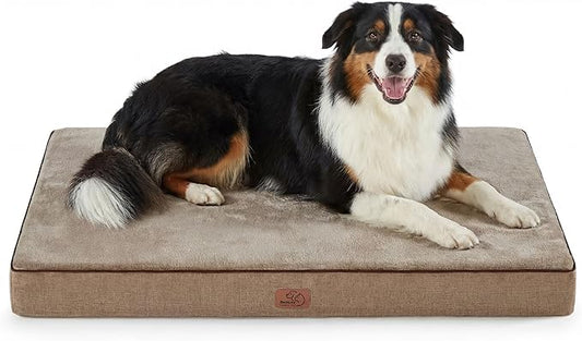 Bedsure Memory Foam XL Dog Bed, Orthopedic Crate Pads, 41x29 | Dual-layer Foam Mat for Optimal Support,Comfy Plush Flannel Fleece Pet Pillow, Removable Washable Cover, Nonslip Bottom，Khaki by Unknown