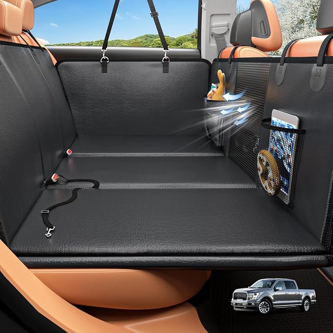 HOB4U Truck Back Seat Extender for Dogs, Hard Bottom Dog Car Seat Cover | Waterproof PU Leather, Anti-Scratch, Larger Space, Supports Up to 400lbs by HOB4U