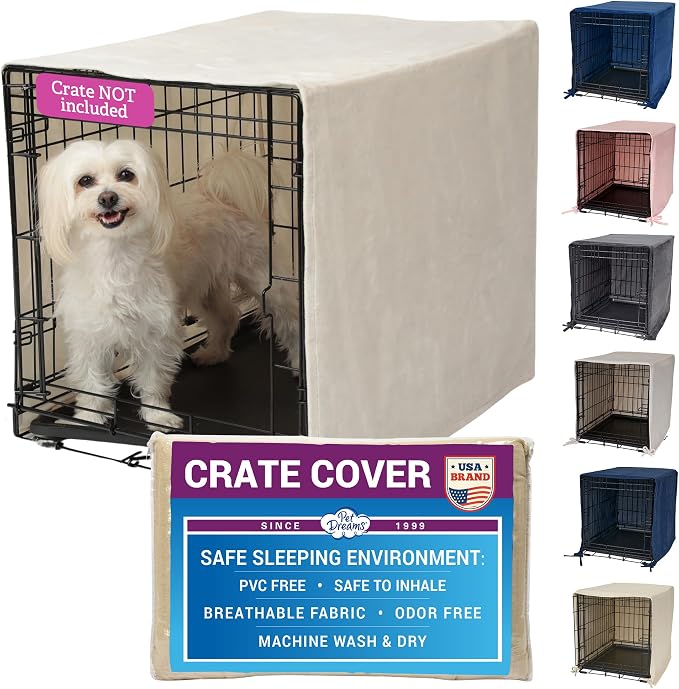 Pet Dreams Dog Crate Cover - Breathable Fabric Kennel Topper for Single-Door Crates, Fits iCrate Dog Cages 18, 24, 30, 36, 42, 48 Inches (Ivory, Medium, 30") by PetDreams