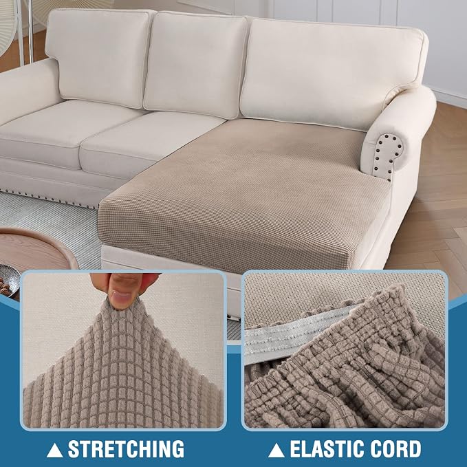 H.VERSAILTEX Sectional Couch Covers 1 Piece Chaise Slipcover L Shape Separate Cushion Couch Cover for Both Left/Right Sectional Couch (Seat Only: 1 Chaises, Sand) - Image 6