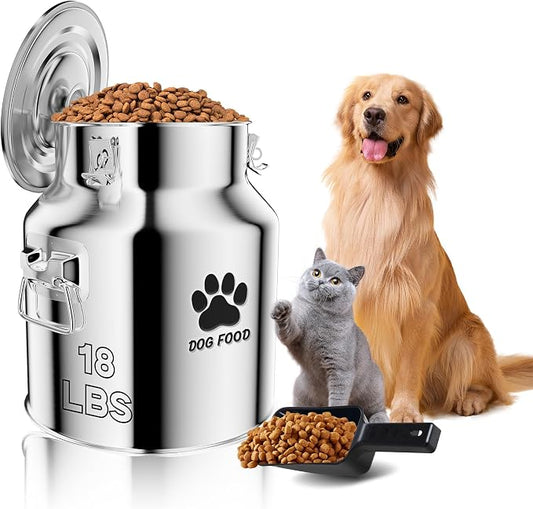 Metal Dog Food Storage Container 18Lbs, Stainless Steel Dog Food Storage Container with Lids Airtight, Pet Food Storage Container for Dogs, Cat Food Bin with Spoon, Keep Food Fresh, Easy to Clean by Unknown