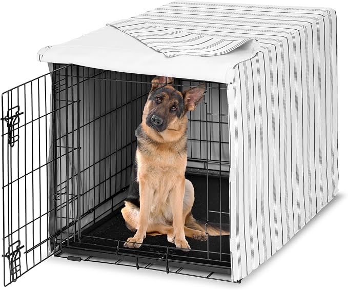 Sweet Jojo Designs 48in. Large Dog Crate Cover (White and Grey Stripe) Pet Cage, Kennel Covers (Modern, Neutral, Contemporary, Striped, Elegant, Pinstriped, Minimalist, Gray Stripes) by SweetJojoDesigns