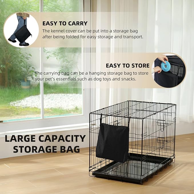 Dog Crate Cover for Anxiety,Water-Resistant,Windproof & Sun Resistant 600D Oxford Kennel Cover with Storage Bag,Calming Indoor Outdoor Pet Crate Cover for 42 Inch Wire Crates,Machine Washable,Black - Image 2