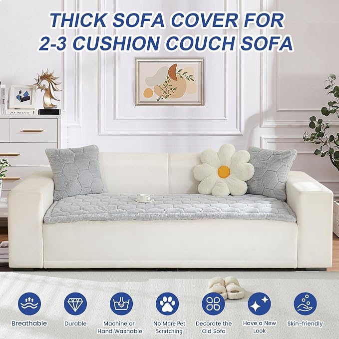 GKXLH New Thick Sofa Cover Washable - Soft Flannel Universal Sofa Covers 2 3 4 Seater, Non-Slip Couch Cover, Couch Seat Covers Sofa Slipcovers Furniture Protector for Living Room (Grey, 70x150cm) - Image 4
