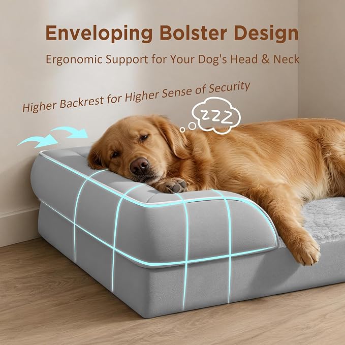 Comfort Expression Orthopedic Dog Bed for Extra Large Dogs with Bolster | Waterproof Dog Couch Bed with Washable Cover & Non-Slip Bottom, Supportive Egg Crate Foam Big Dog Bed, 53x42Inch - Image 3