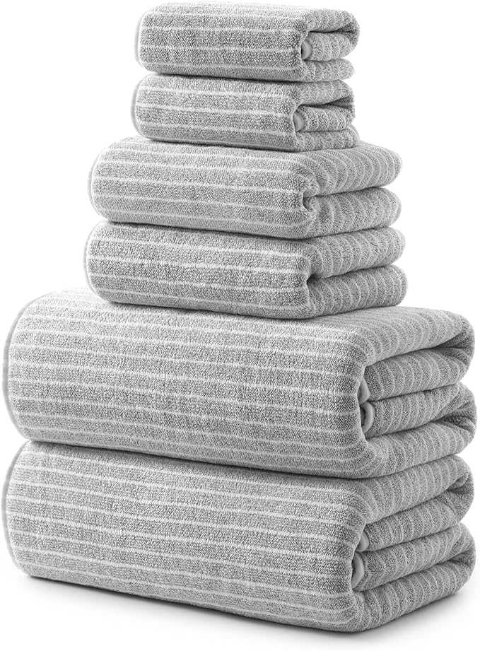 REDKISS 6-Piece Microfiber Bath Towel Set, Ultra Soft, Highly Absorbent & Quick Dry, 35x70 Inch Oversized, Light Gray Towels for Bathroom, Spa, Gym, 2 Bath 2 Hand 2 Washcloths by REDKISSOnline