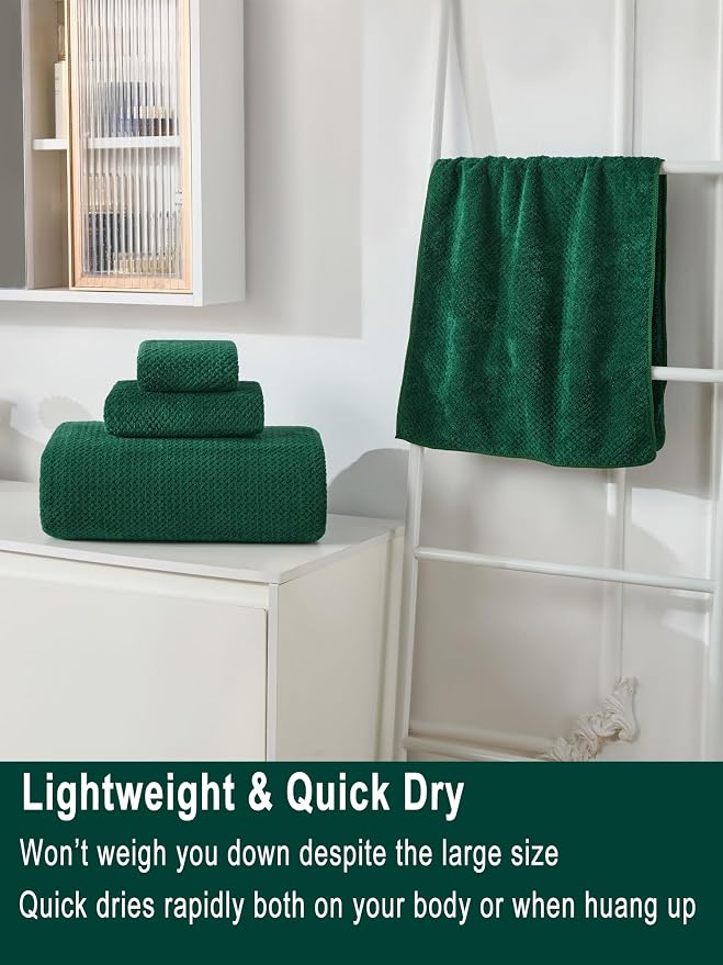 Extra Large Bath Sheets Set 6-Piece, 2 Bath Towels 40x80 Inches, 2 Hand Towels, 2 Washcloths, Soft Absorbent Quick Dry Microfiber Towels for Bathroom Beach Pool Gym Spa, Dark Green - Image 5