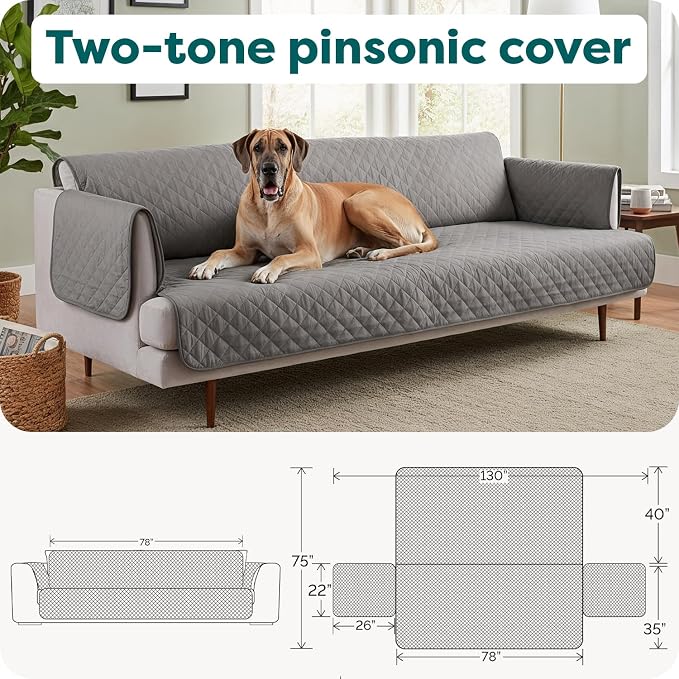 FurHaven Water-Resistant Sofa Cover for Dogs & Cats, Reversible Couch Protector with Secure Straps and Pinsonic Quilted Fabric, Machine Washable Couch Cover, XL Sofa, Gray Mist - Image 6