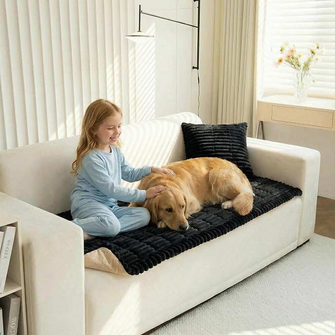 Non-Slip Sectional Couch Covers, Washable Pet Friendly Furniture Protector for Dogs Cats, Soft Thick Slipcover for L-Shaped Sofa (Sold by Piece, Not Set) (Black, 27.6"x82.5") - Image 2