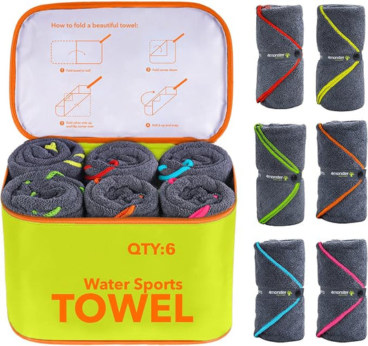 4Monster 4-Pack Quick Dry Microfiber Travel Towels – Super Absorbent, Ultra-Soft Camping Towel Set with Water-Resistant Bag, Lightweight & Compact for RV, Gym, Beach, Pool, Swimming, and Family Trips by 4Monster