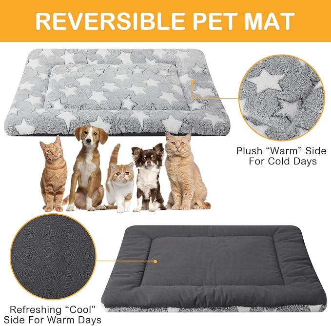 VitalCozy 4 Pcs Dog Crate Pads, Ultra Soft Warm Washable Anti-Slip Kennel Bed Mat for Pets, Reversible, Replaceable, Cage Liner for Small Medium Large Dogs and Cats(20 x 30 x 1.6 Inch,Star,Gray) - Image 2