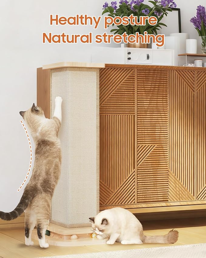 Corner Cat Scratcher, 25'' Cat Scratching Post with Track Balls for 90° Furniture Sofa, Replaceable Sisal Scratch Pad for Wall Furniture Protector - Image 4