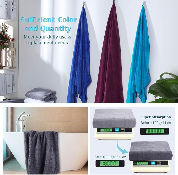 Tegeme 6 Pcs Microfiber Bath Towel Set 30 x 60 Bath Towel, Quick Drying, Oversized, Soft, Absorbent Sweat, Large Fitness Towels for Beach Bathroom, Sports, Yoga, Pool, Gym, Men & Women (Multicolor) - Image 5