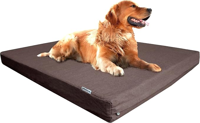 Dogbed4less Extra Large Orthopedic Waterproof Durable Dog Bed for Medium to Large Dogs with Cool Memory Foam Pad, Denim in Brown, Fit 48X30 Crate by Dogbed4less