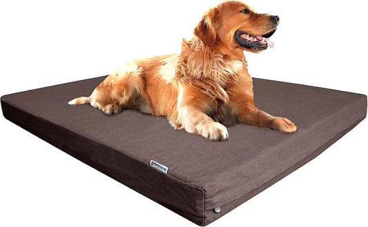 Dogbed4less Extra Large Orthopedic Waterproof Durable Dog Bed for Medium to Large Dogs with Cool Memory Foam Pad, Denim in Brown, Fit 48X30 Crate by Dogbed4less
