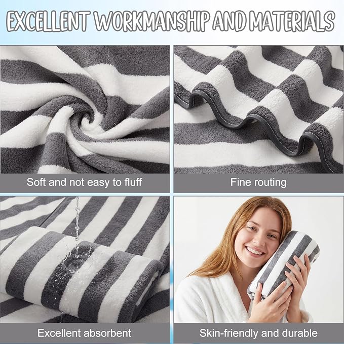 SmoothNovelty 16 Pack Microfiber Bath Towels Bulk 27'' x 60'' Oversized Size Bath Towel Highly Absorbent Extra Large Soft Drying for Beach Shower Summer Salon Sport Gym Party (Stripe,Dark Grey) - Image 3