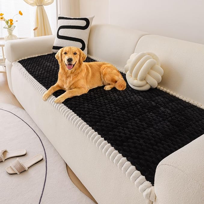 Faux Fur Couch Cover for Dogs Washable, Soft Cozy Non Slip Sectional Sofa Cover, Pet Couch Covers for 3 Cushion Sofa L Shaped, Furniture Protector for Pets Kids(Black,28"x94") by WelcometoXSlive