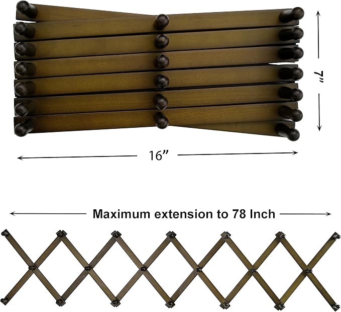 SKOLOO Hat Rack for Wall with 20 Hooks, Solid Wooden, Modern, Expandable Coat Rack Wall Mount for Coats, Hats, Bags, Baseball Caps, Dark Walnut Color - Image 6