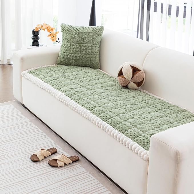 DREAMINGO Couch Cover for Dogs Washable - Fuzzy Sofa Covers Pet Friendly 27.6"x82.7", Soft Non Slip Pet Couch Cushion Protector Dog Bed Mat in Green by DREAMINGO