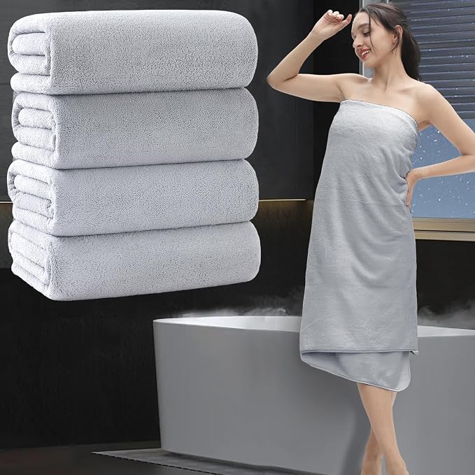 Extra Large Bath Sheet 4 Piece (35"x70")-Ultra Soft Oversized Bath Towel,Bath Sheet Towel Set for Bathroom Hotel,Plush Highly Absorbent Quick Dry Shower Towel Set for Adults,Bathroom Towel Grey by MAGGEA