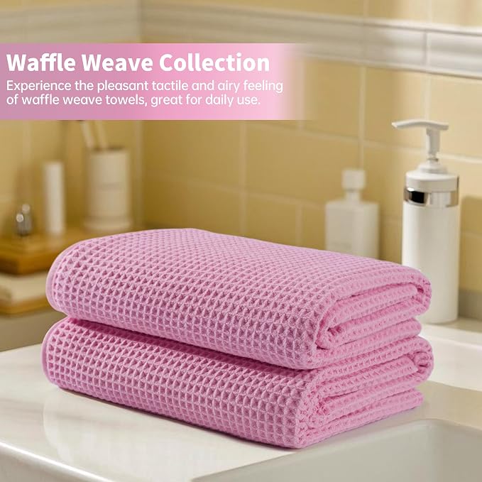 Microfiber Waffle Bath Towels, 4 Pieces, Soft, Absorbent, Fast Drying, Lint Free 430 GSM (27''x55''/68.58 cm x139.7 cm) - Image 6
