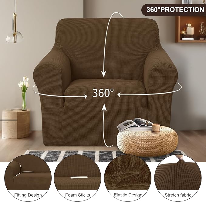 U-NICE HOME Stretch Recliner Chair Cover Armchair Slipcover, Brown | Furniture Protector, 1-Piece Chair cover, Washable, Pet friendly, Polyester Spandex Jacquard fabric - Image 3