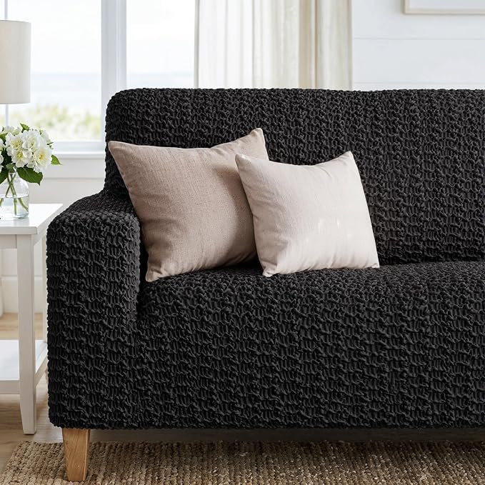 PAULTO BY GA.I.CO. Stretch Sofa Slipcovers – Soft Elastic Fabric Couch Cover for Armchair Loveseat 3-Seater & 4-Seater Sofa Cover – Non-Slip Furniture Protector Washable - Black (64"-85" Wide) - Image 5