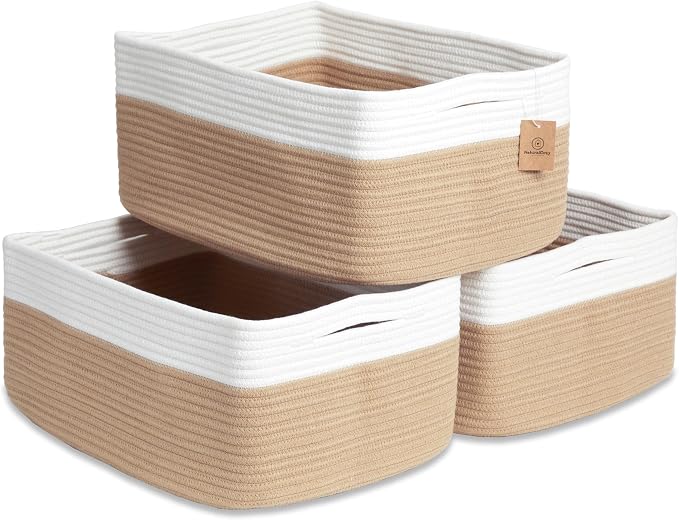 NaturalCozy Storage Baskets 16.8”x13”x7.6” Cotton Rope Woven Baskets for Organizing 3-Pack | Toy Storage Bins | Basket for Shelves, Laundry, Blanket, Clothes, Closet, Kitchen, Bathroom, Gifts by NaturalCozy