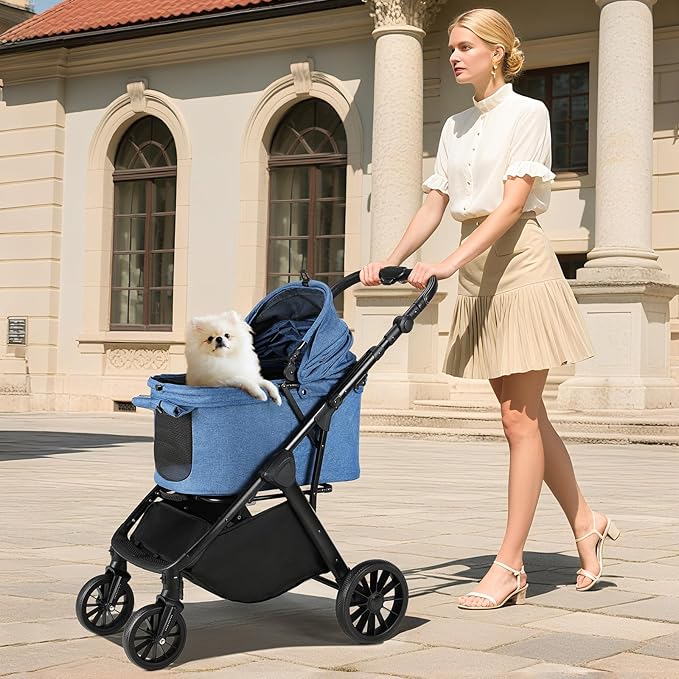 MAMIZO Foldable Dog Stroller for Medium Dogs Cats Up to 55 Lbs, Adjustable Height Handle, Pet Stroller with Aluminum and Carbon Steel Frame, Sun Shades, Storage Basket & Shock Absorbers, All-Terrain