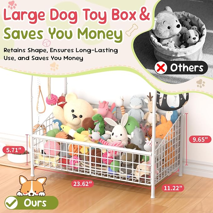 Kaiferty Indestructible Large Dog Toy basket, Toy Box for Dogs,Pet Toys Bin Dog Metal Wire Basket for Toys, Food Storage, Storage Organizer Chest Storage, Toy Box for Living Room Area (White) - Image 4