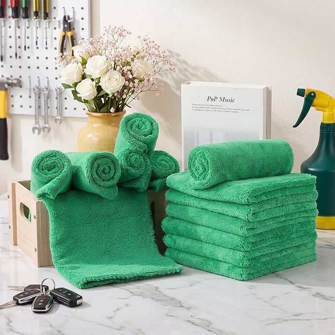 Shimeyao 30 Pcs 16 x 16 Inch Edgeless Microfiber Plush Towels for Cars Detailing Drying Wash Polishing Absorbent Cleaning Cloths, 500 GSM (Grass Green) - Image 5