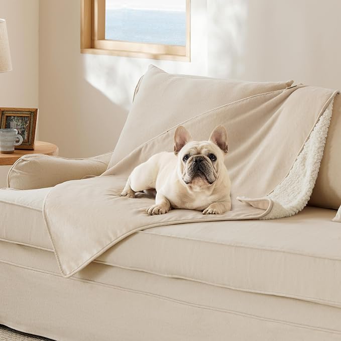 Bedsure Waterproof Dog Blankets for Medium Dogs Washable Soft Warm, 30"X40" | Plush Sherpa Fleece Cat Puppy Blanket for Couch Protector, Reversible Cozy Calming Throw for Pet Indoor,Cream by Unknown